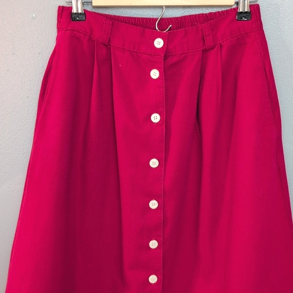 Vintage Bryn Connelly cotton, button front skirt, pockets, elastic waist. Sz 8 - Picture 3 of 8